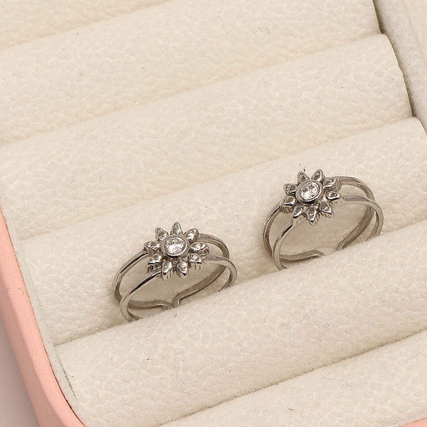 925 Sterling Silver Zircon Flower Design Toe Ring for Women