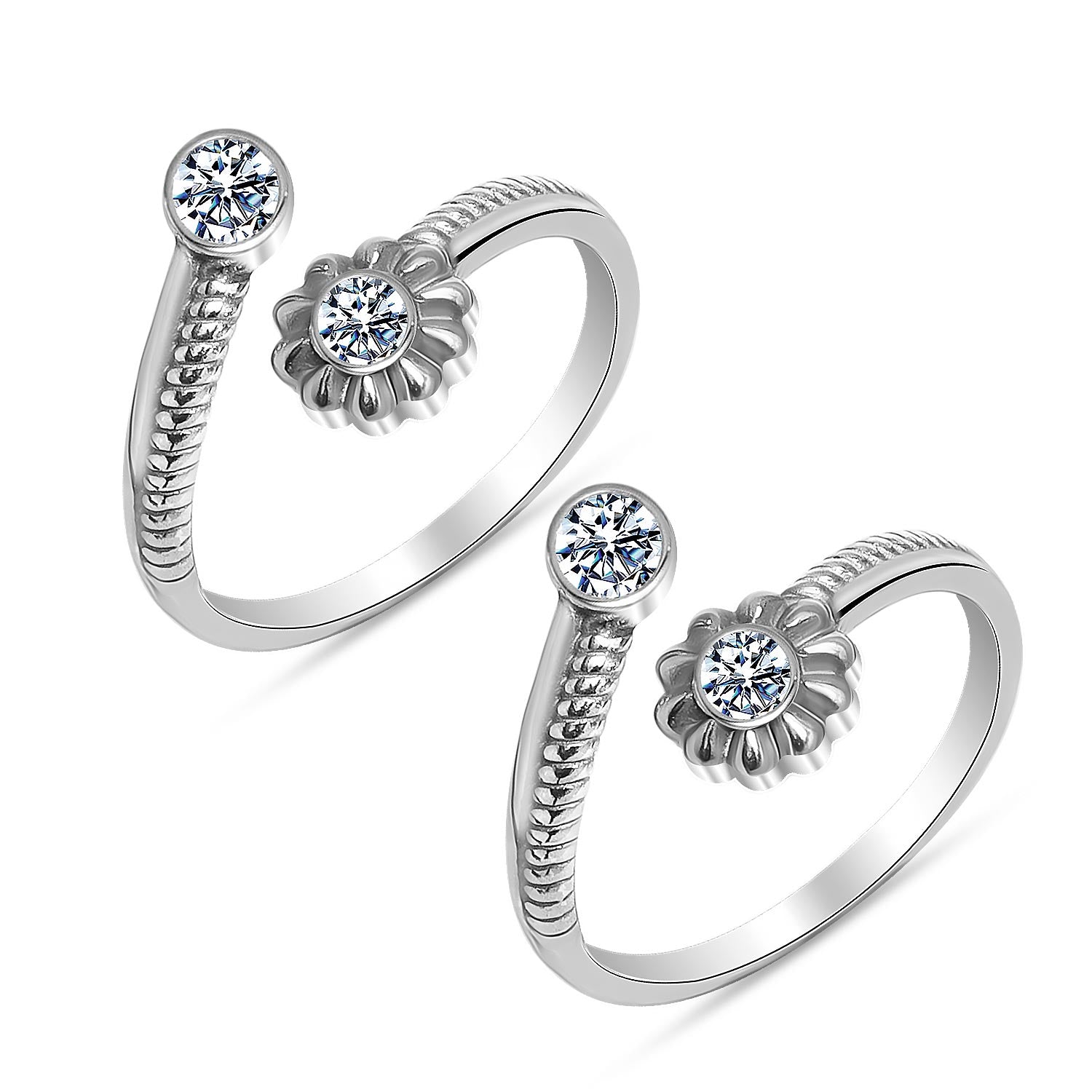 925 Sterling Silver Cubic Zirconia Fancy Floral Adjustable Toe Ring for Women