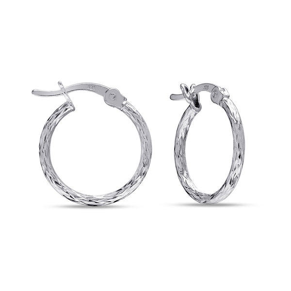 925 Sterling Silver Diamond-Cut Textured Click-Top Hoop Earrings for Women