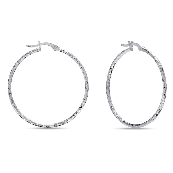 925 Sterling Silver Diamond-Cut Textured Click-Top Hoop Earrings for Women