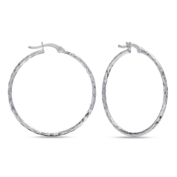 925 Sterling Silver Diamond-Cut Textured Click-Top Hoop Earrings for Women