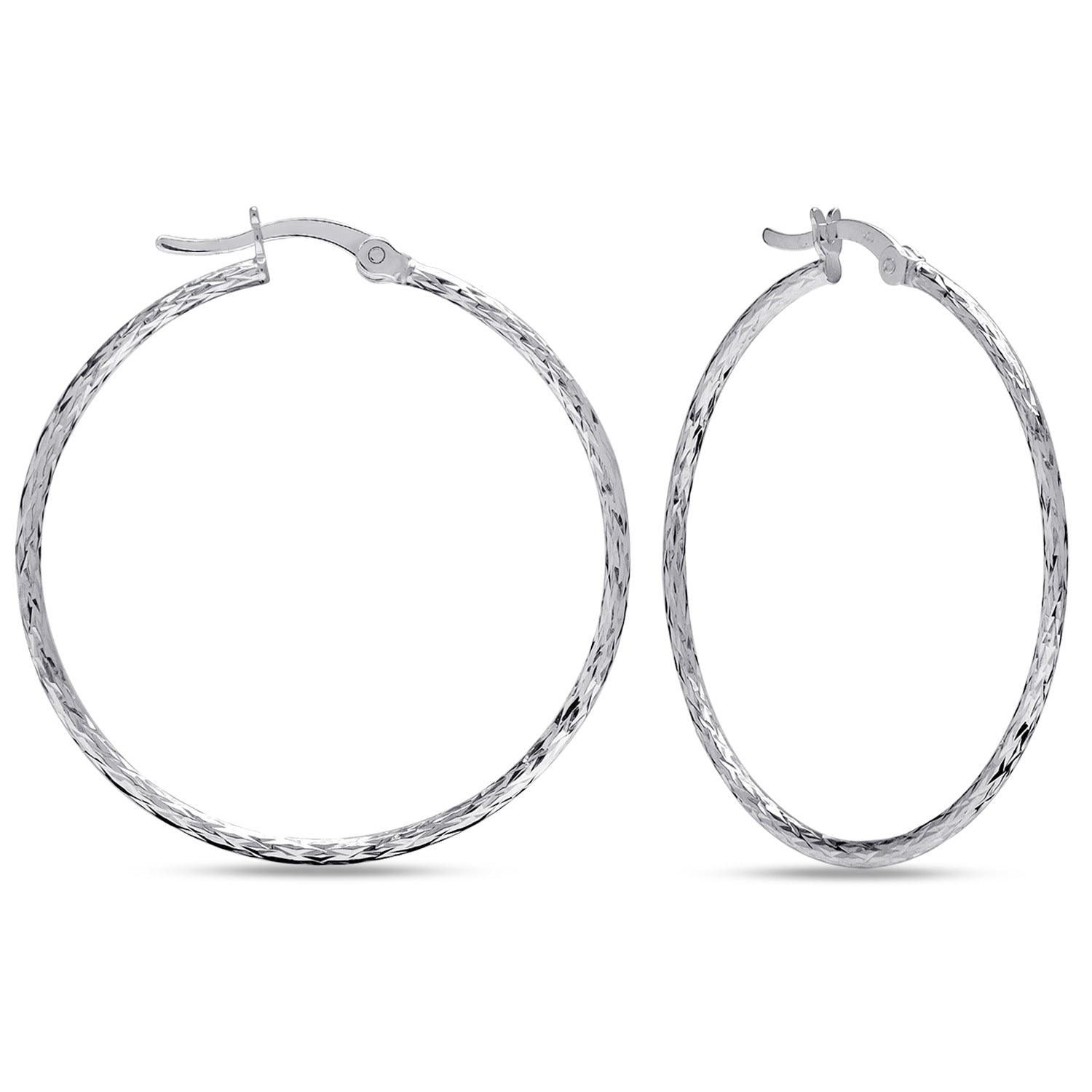 925 Sterling Silver Diamond-Cut Textured Click-Top Hoop Earrings for Women