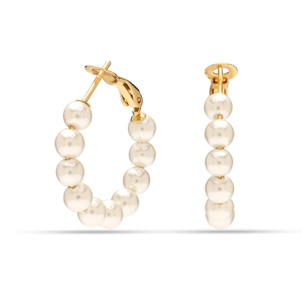 925 Sterling Silver Small Pearl Hoop Earring Gold Plated Round Pearl Earrings Women and Girls