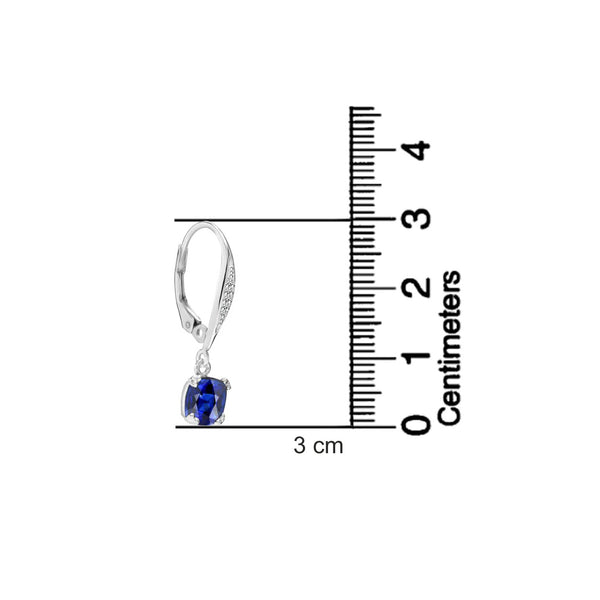 925 Sterling Silver Blue Sapphire Gemstone Birthstone CZ Leverback Earring for Women