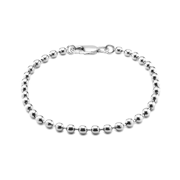 925 Sterling Silver Italian Handmade Bead Ball Strand Chain Bracelet for Teen and Women