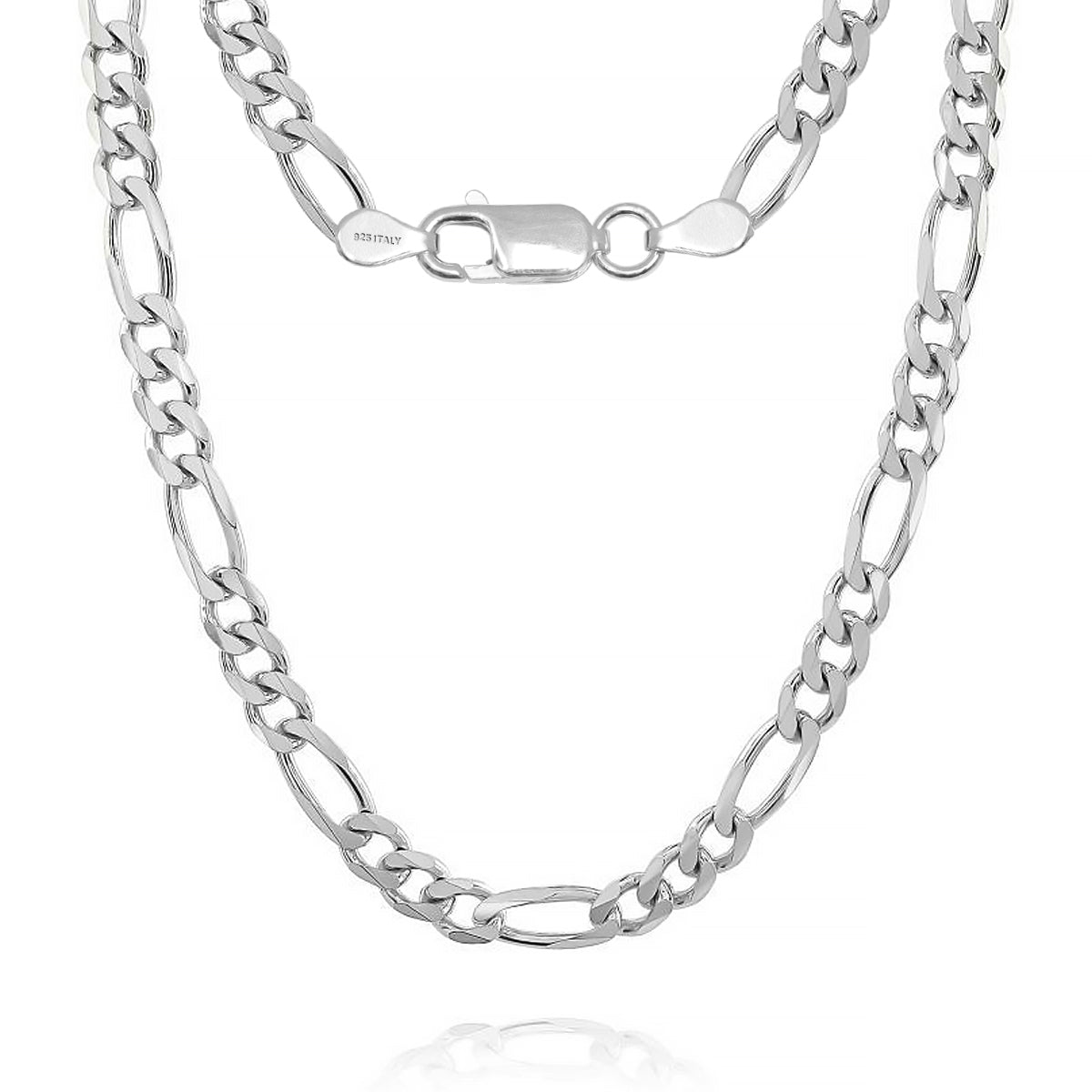 925 Sterling Silver Italian 0.7CM Solid Diamond-Cut Figaro Link Chain Necklace for Men and Women