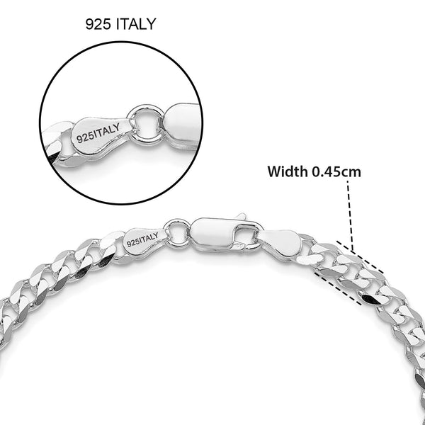 925 Sterling Silver Italian Diamond-Cut Link Curb Chain Bracelet for Men and Women 4.5MM