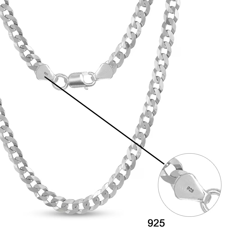 925 Sterling Silver Italian Diamond-Cut Cuban Link Curb Chain Necklace for Boys and Men 0.8 CM