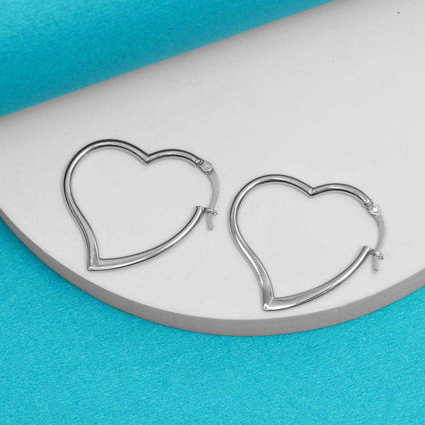 925 Sterling Silver Love Heart Shape Hoop Earrings for Teen Women