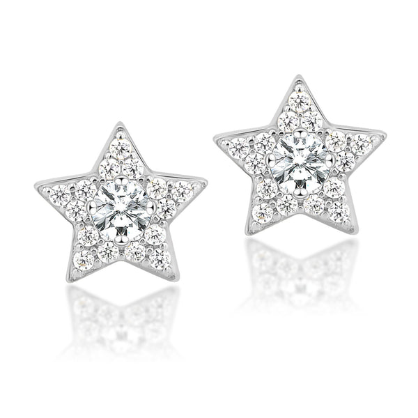 925 Sterling Silver Cubic Zirconia Star Stunning Shine Stud Earrings for Women