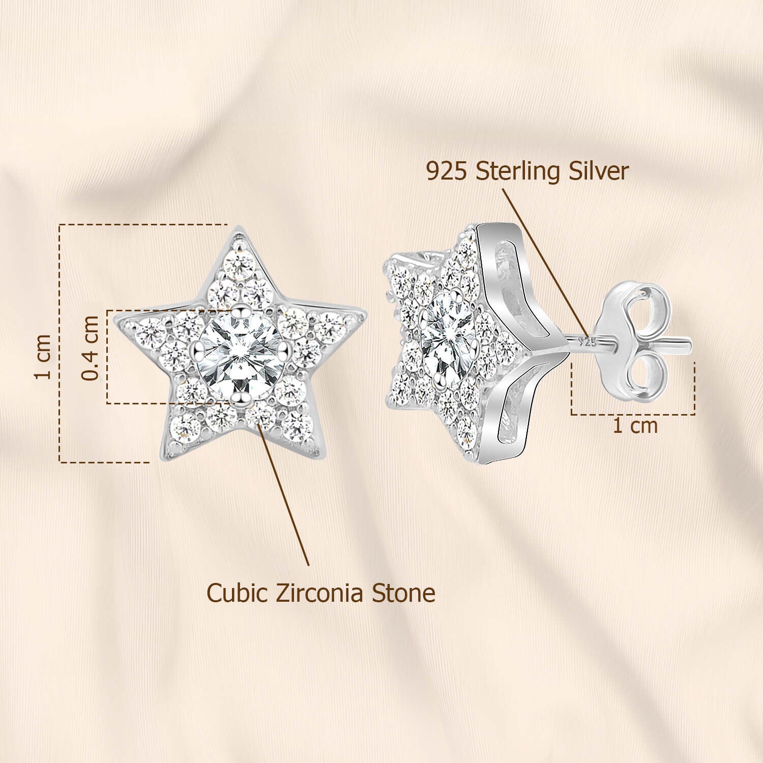 925 Sterling Silver Cubic Zirconia Star Stunning Shine Stud Earrings for Women