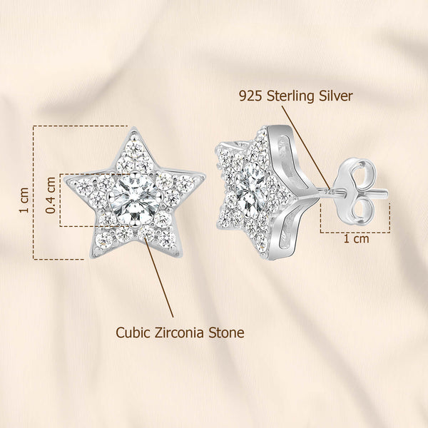 925 Sterling Silver Cubic Zirconia Star Stunning Shine Stud Earrings for Women