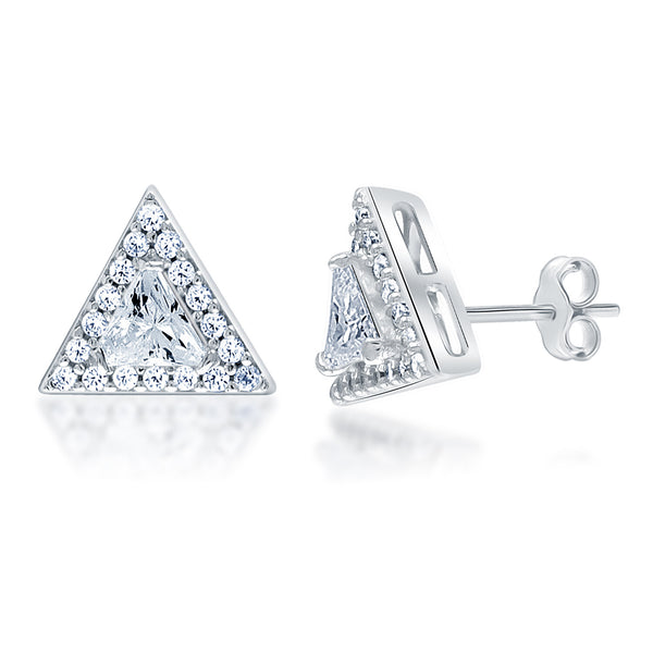 925 Sterling Silver Cubic Zirconia Sparkling White Studded Triangular Stud Earrings for Women