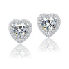 925 Sterling Silver Cubic Zirconia Sparkling Heart Shape Stud Earrings for Women