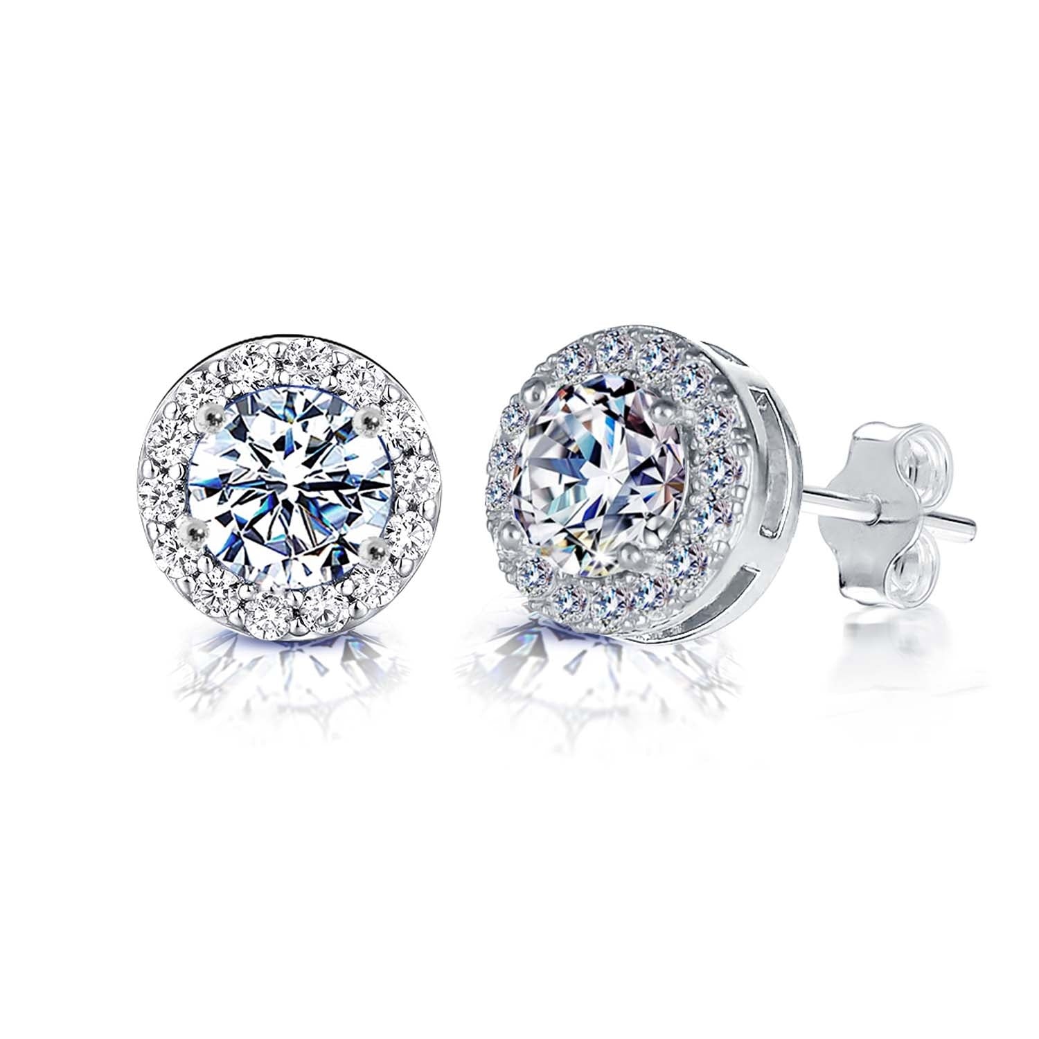 925 Sterling Silver Diamond like Brilliance Sparkling Halo CZ Stud Earrings for Women