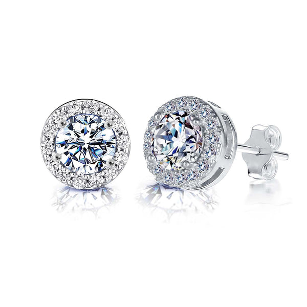 925 Sterling Silver Diamond like Brilliance Sparkling Halo CZ Stud Earrings for Women