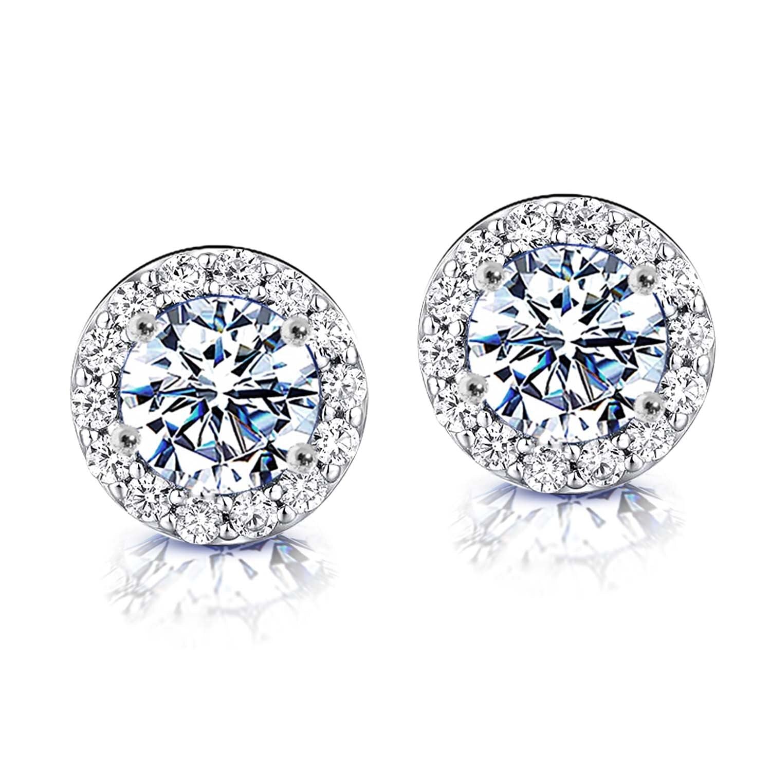 925 Sterling Silver Diamond like Brilliance Sparkling Halo CZ Stud Earrings for Women