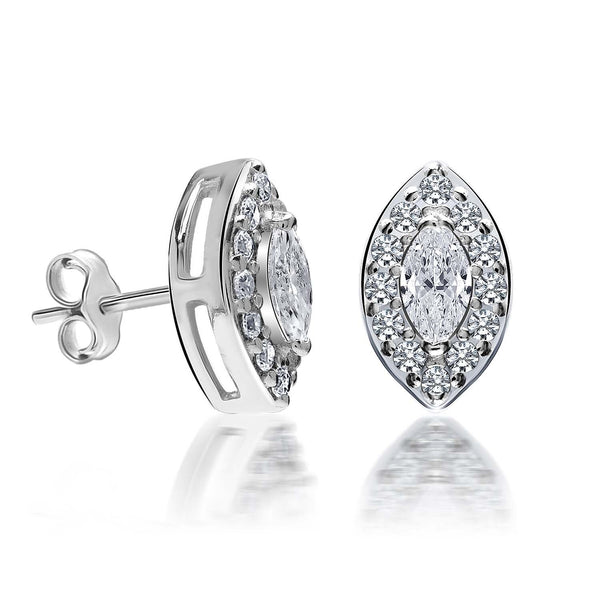 925 Sterling Silver Halo CZ Diamond like Brilliance Sparkling Marquise Ear Stud Earrings for Women