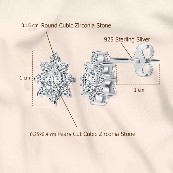 925 Sterling Silver CZ Diamond like Brilliance Sparkling Flower Ear Stud Earrings for Women