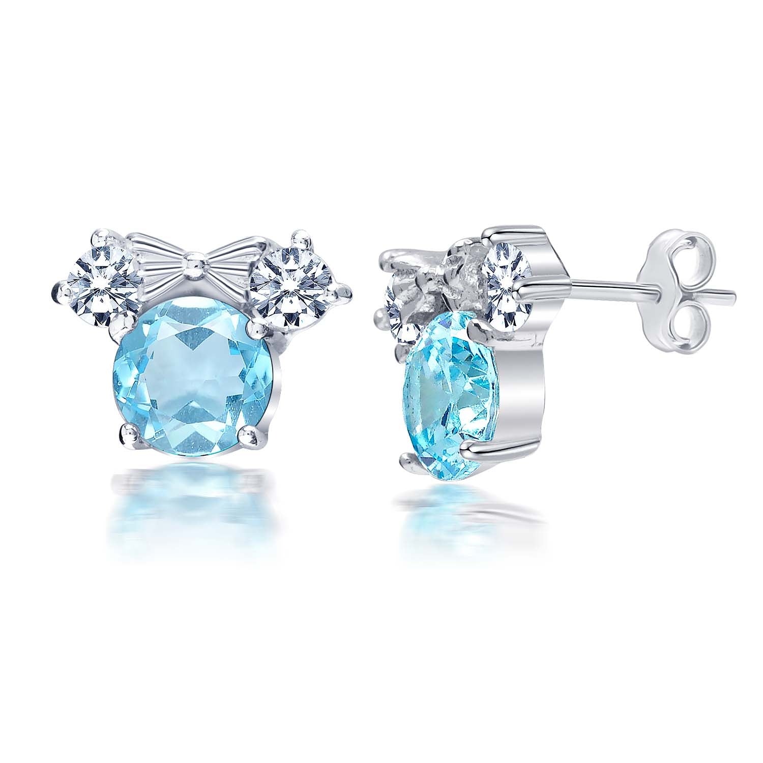 925 Sterling Silver Aquamarian Ear Halo CZ Brilliance Sparkling Stud Earrings for Women