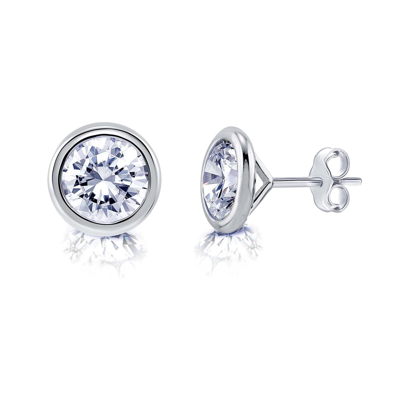 925 Sterling Silver CZ Diamond like Brilliance Sparkling Round Shape Stud Earrings for Women