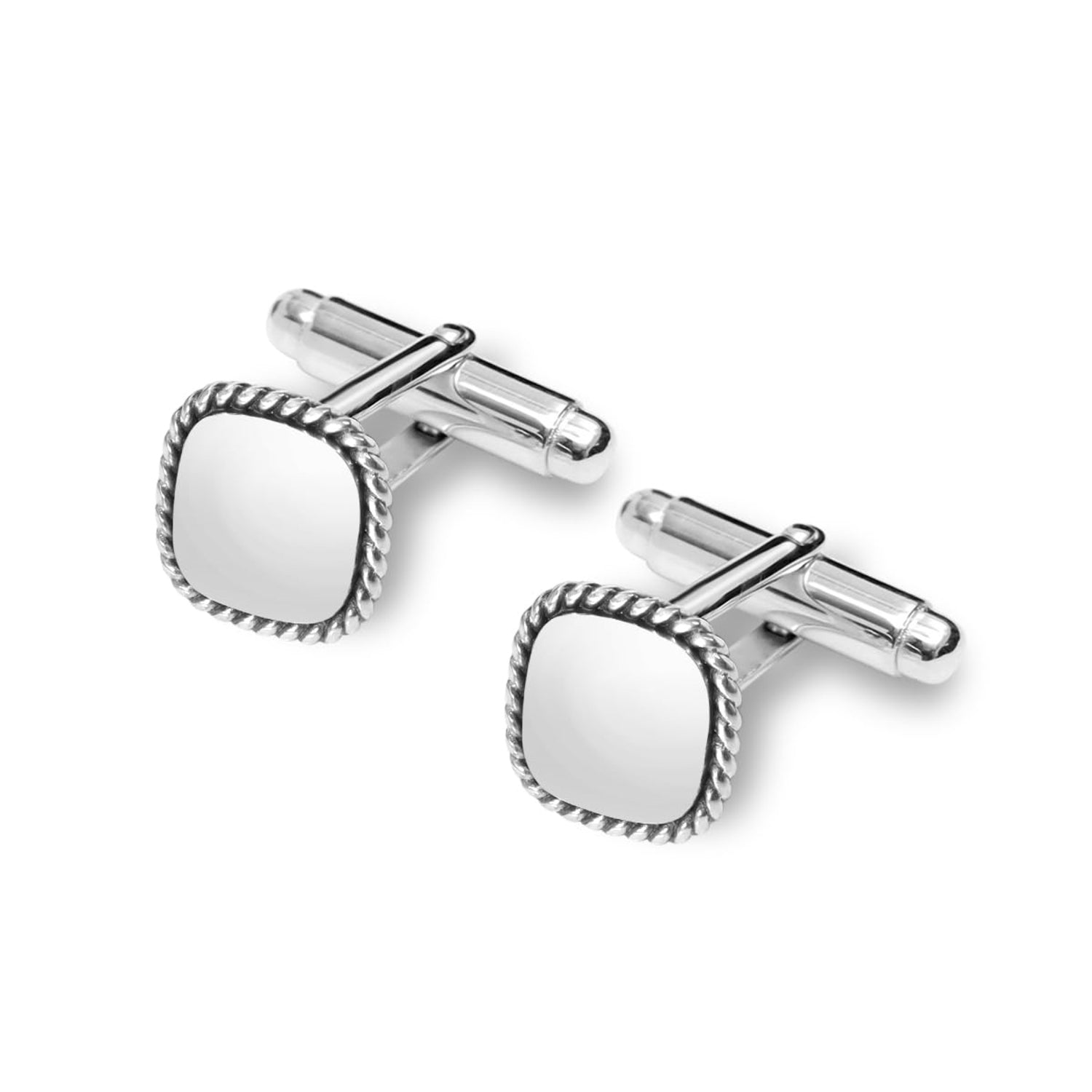 925 Sterling Silver Rope Border Engraved Square Shape Cufflinks for Men