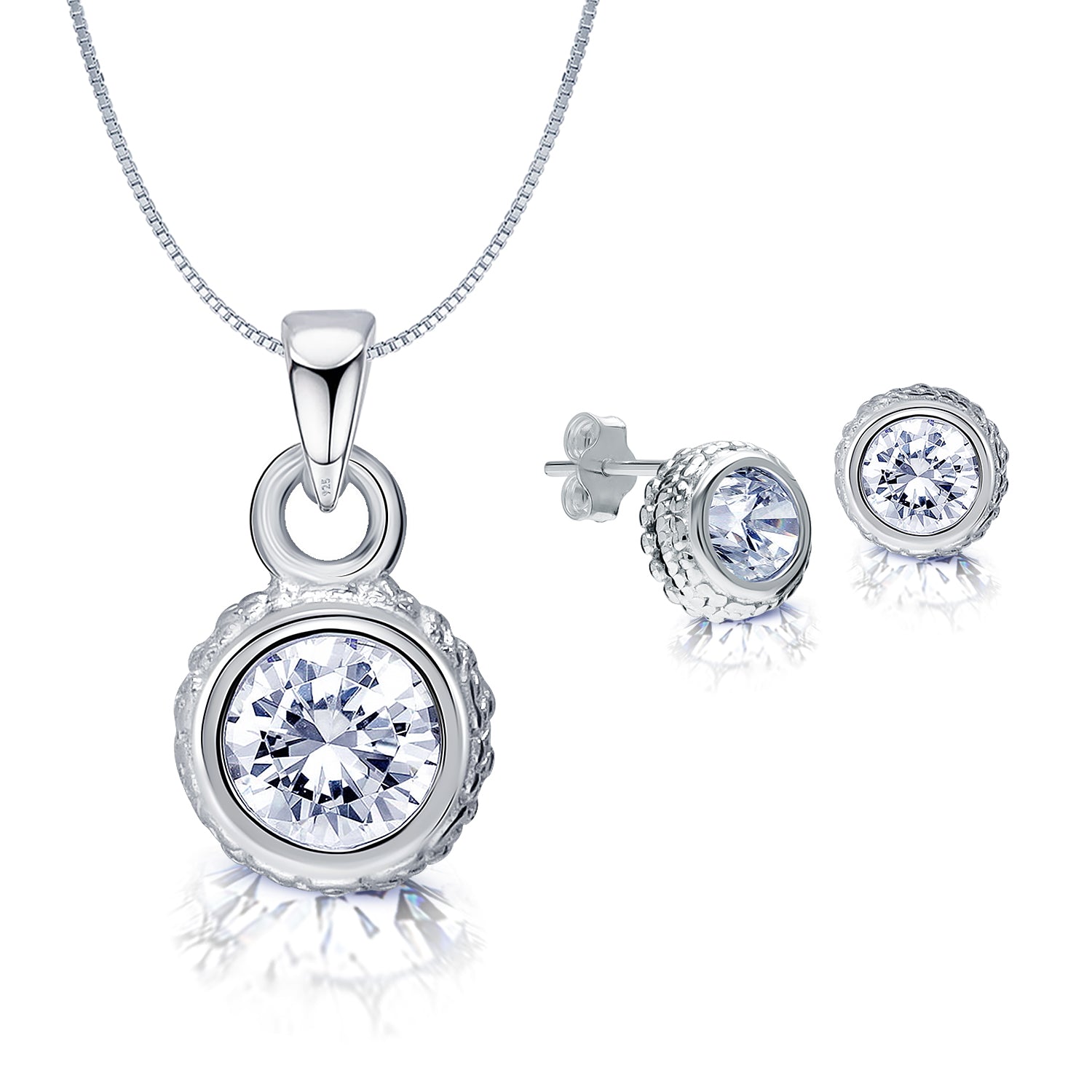 925 Sterling Silver Halo Cubic Zirconia Braided Round Shape Necklace Set for Women