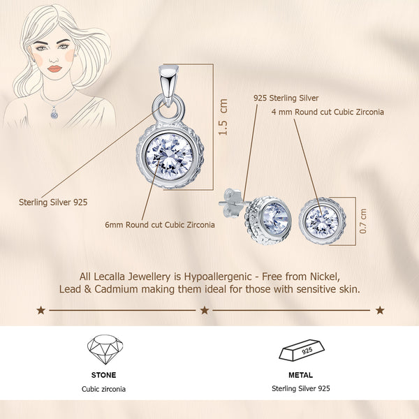 925 Sterling Silver Halo Cubic Zirconia Braided Round Shape Necklace Set for Women