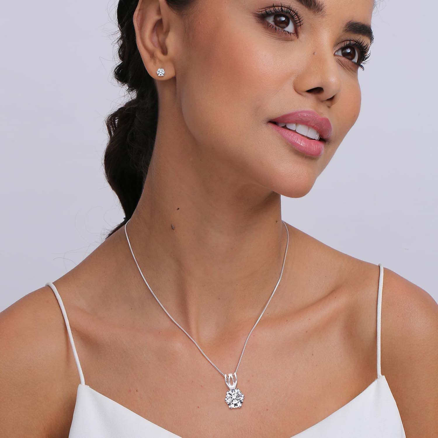 925 Sterling Silver Cubic Zirconia Round Shape Necklace Set for Women