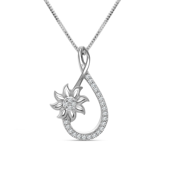 925 Sterling Silver CZ Floral Pendant Necklace with Chain for Women and Girls