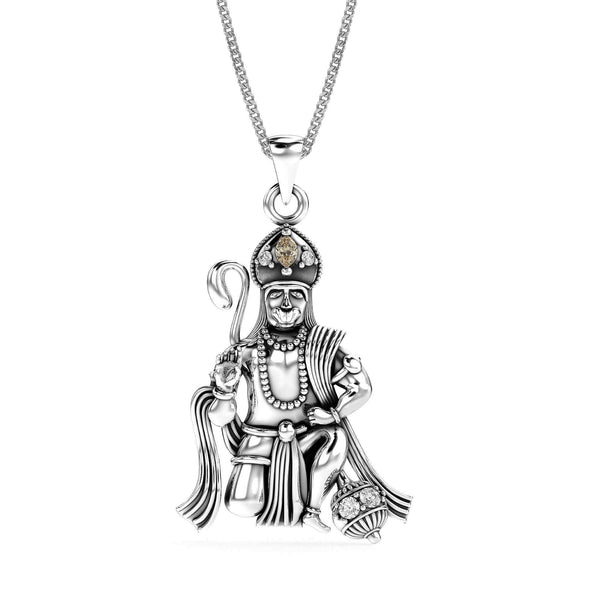 925 Sterling Silver CZ Antique Lord Hanuman Pendant Necklace for Men and Boy