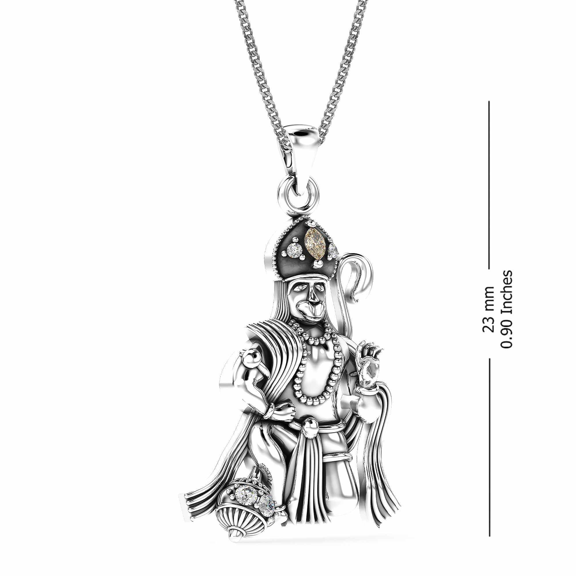 925 Sterling Silver CZ Antique Lord Hanuman Pendant Necklace for Men and Boy