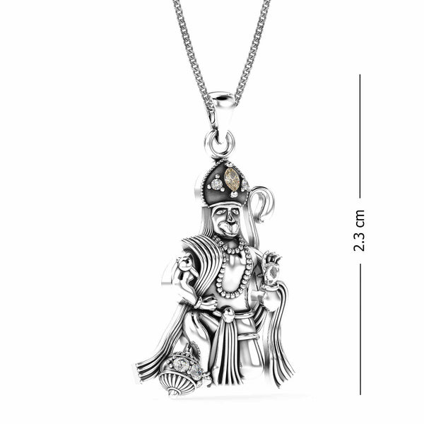 925 Sterling Silver CZ Antique Lord Hanuman Pendant Necklace for Men and Boy