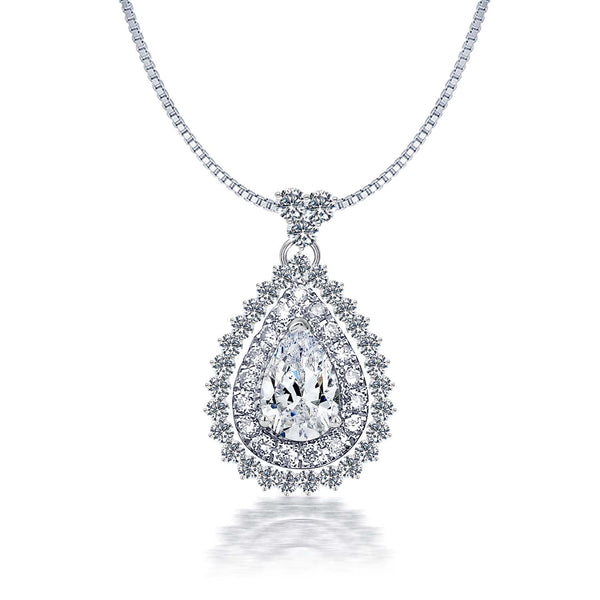 925 Sterling Silver Cubic Zirconia Diamond like Brilliance Sparkling Pear Shape Pendant Necklace for Women