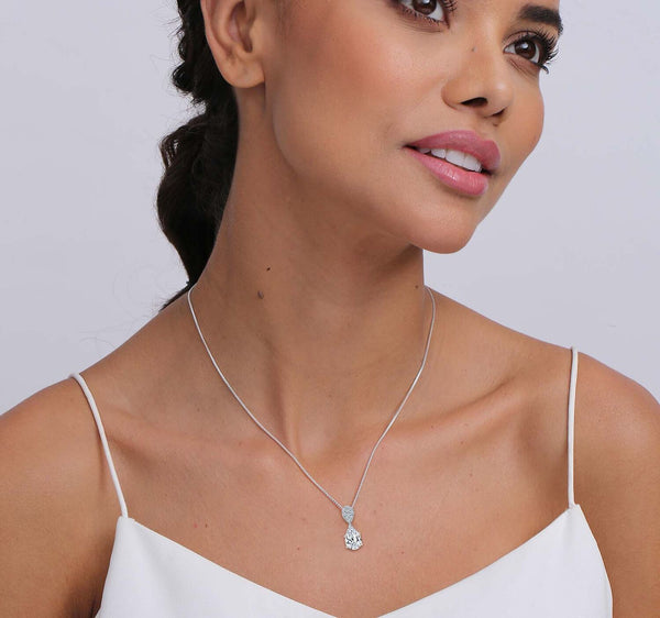 925 Sterling Silver CZ Diamond like Brilliance Sparkling Pearl Shape Pendant Necklace for Women