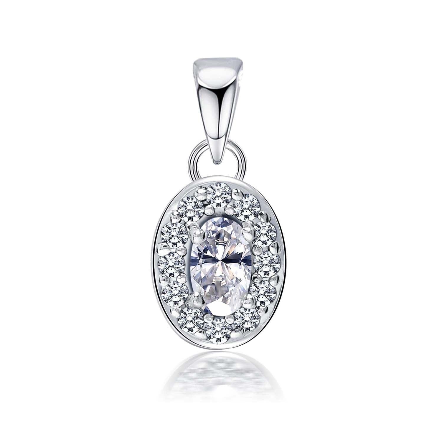 925 Sterling Silver Halo Cubic Zirconia Diamond like Brilliance Sparkling Oval Shape Pendant Necklace for Women