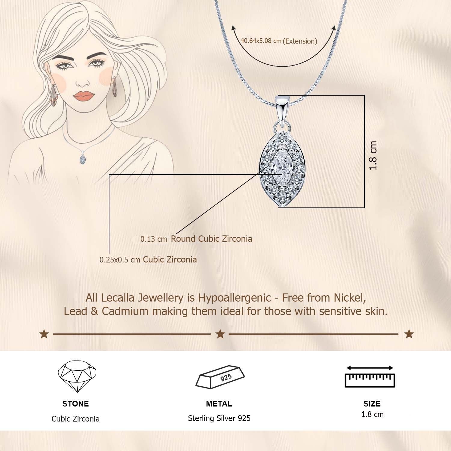 925 Sterling Silver Halo Cubic Zirconia Diamond like Brilliance Sparkling Marquise Pendant Necklace for Women