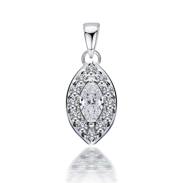 925 Sterling Silver Halo Cubic Zirconia Diamond like Brilliance Sparkling Marquise Pendant Necklace for Women