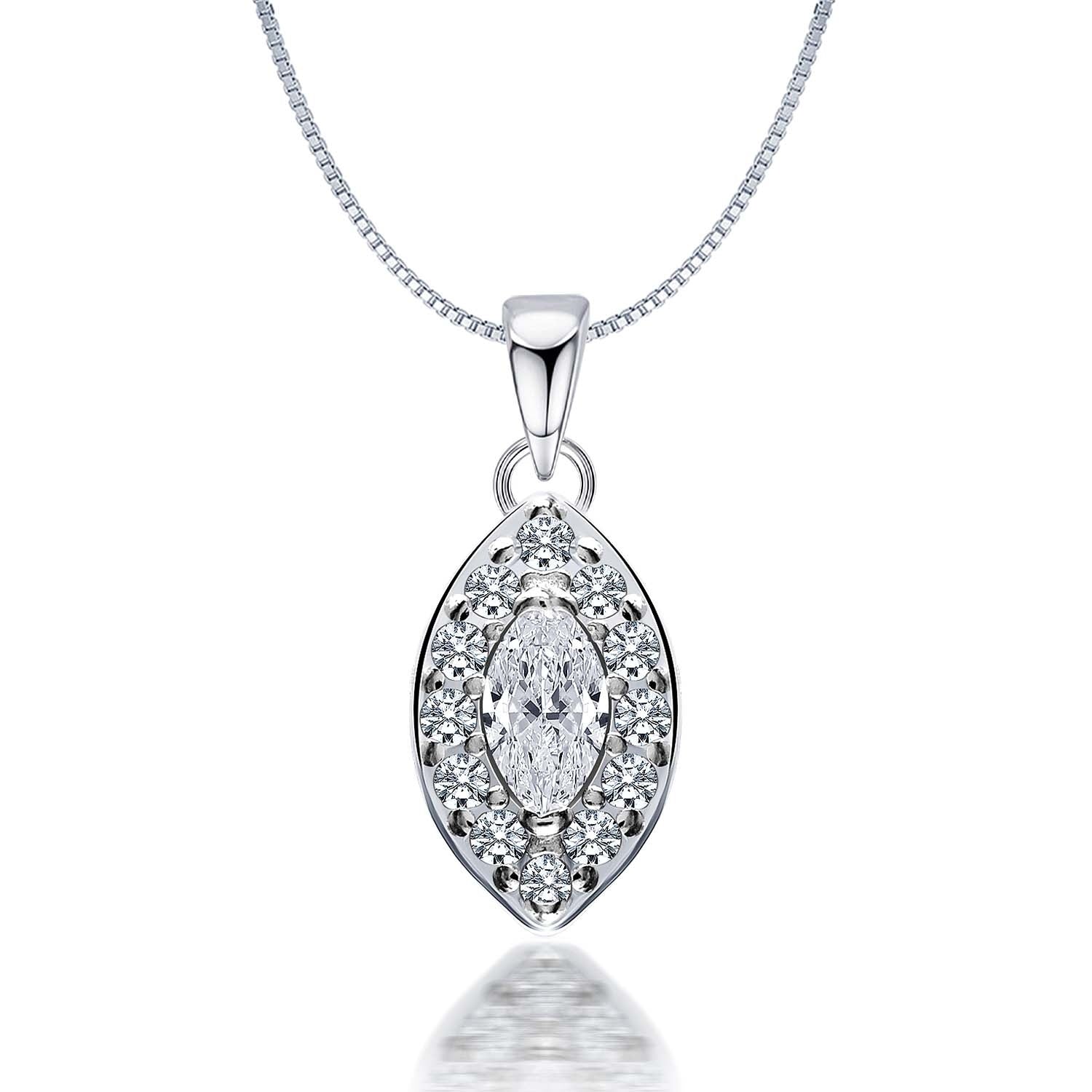 925 Sterling Silver Halo Cubic Zirconia Diamond like Brilliance Sparkling Marquise Pendant Necklace for Women