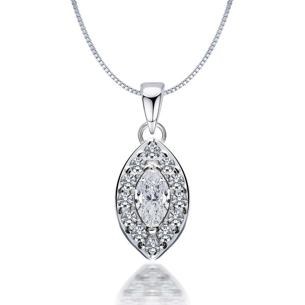 925 Sterling Silver Halo Cubic Zirconia Diamond like Brilliance Sparkling Marquise Pendant Necklace for Women