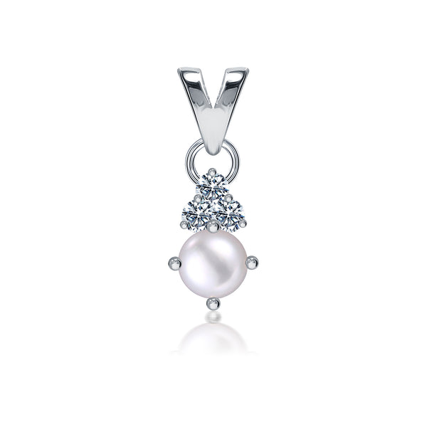 925 Sterling Silver Cubic Zirconia & Pearl Diamond like Brilliance Sparkling Pendant Necklace for Women