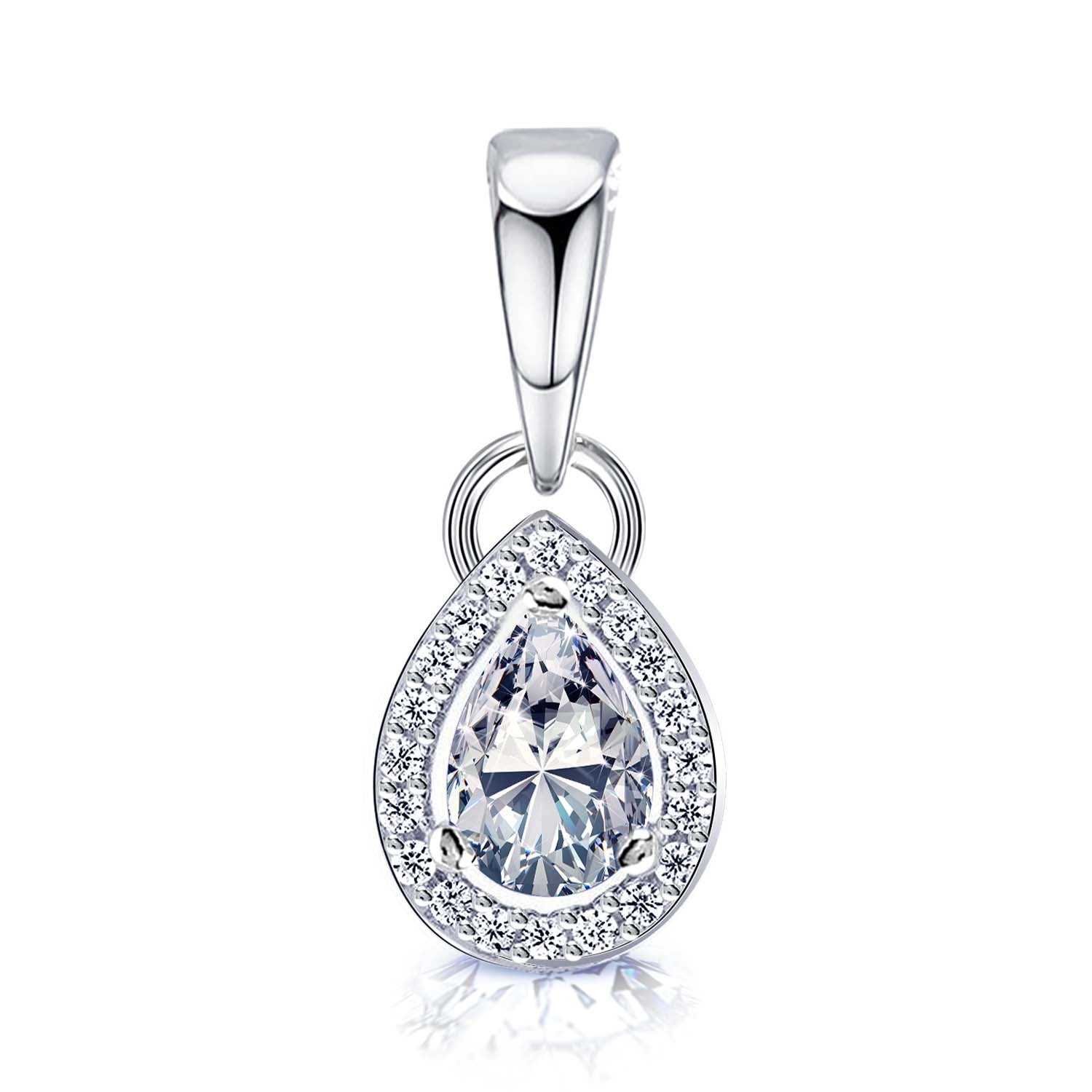 925 Sterling Silver Halo Cubic Zirconia Diamond like Brilliance Sparkling Pear Shape Pendant Necklace for Women