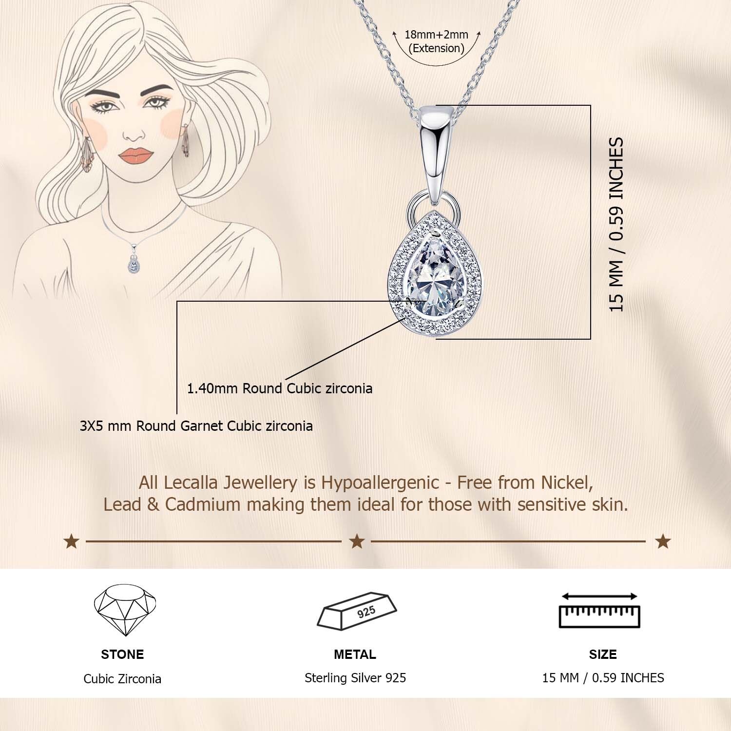 925 Sterling Silver Halo Cubic Zirconia Diamond like Brilliance Sparkling Pear Shape Pendant Necklace for Women