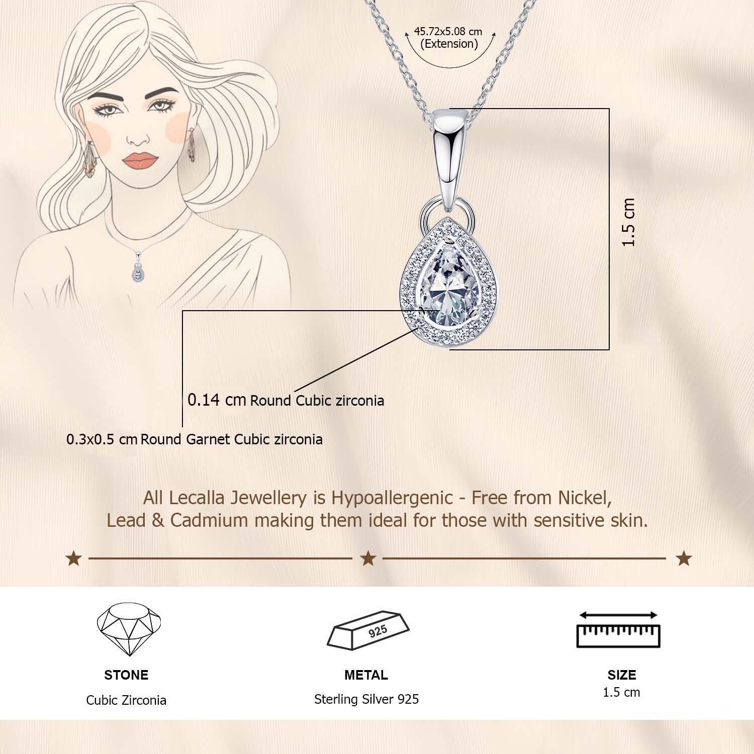 925 Sterling Silver Halo Cubic Zirconia Diamond like Brilliance Sparkling Pear Shape Pendant Necklace for Women