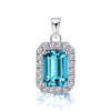 925 Sterling Silver Halo Cubic Zirconia Aquamarine Diamond like Brilliance Sparkling Pendant Necklace for Women