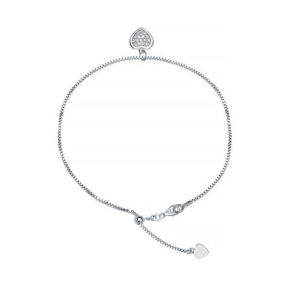 925 Sterling Silver Cubic Zirconia Heart Charm Anklets for Women 1 Pc