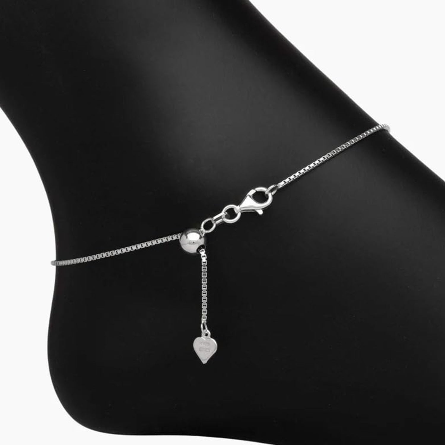 925 Sterling Silver Cubic Zirconia Heart Charm Anklets for Women 1 Pc