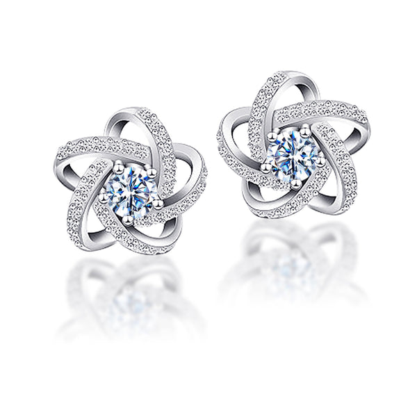 925 Sterling Silver Cubic Zirconia Flower Solitaire Diamond like Brilliance Sparkling Stud Earrings for Women