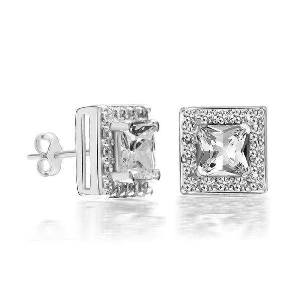 925 Sterling Silver Halo CZ Diamond like Brilliance Sparkling Square Ear Stud Earrings for Women