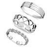 925 Sterling Silver Cutwork Flower Design Hawaiian Leaf Open Adjustable Band Toe Rings for Women Set of 3 Pcs